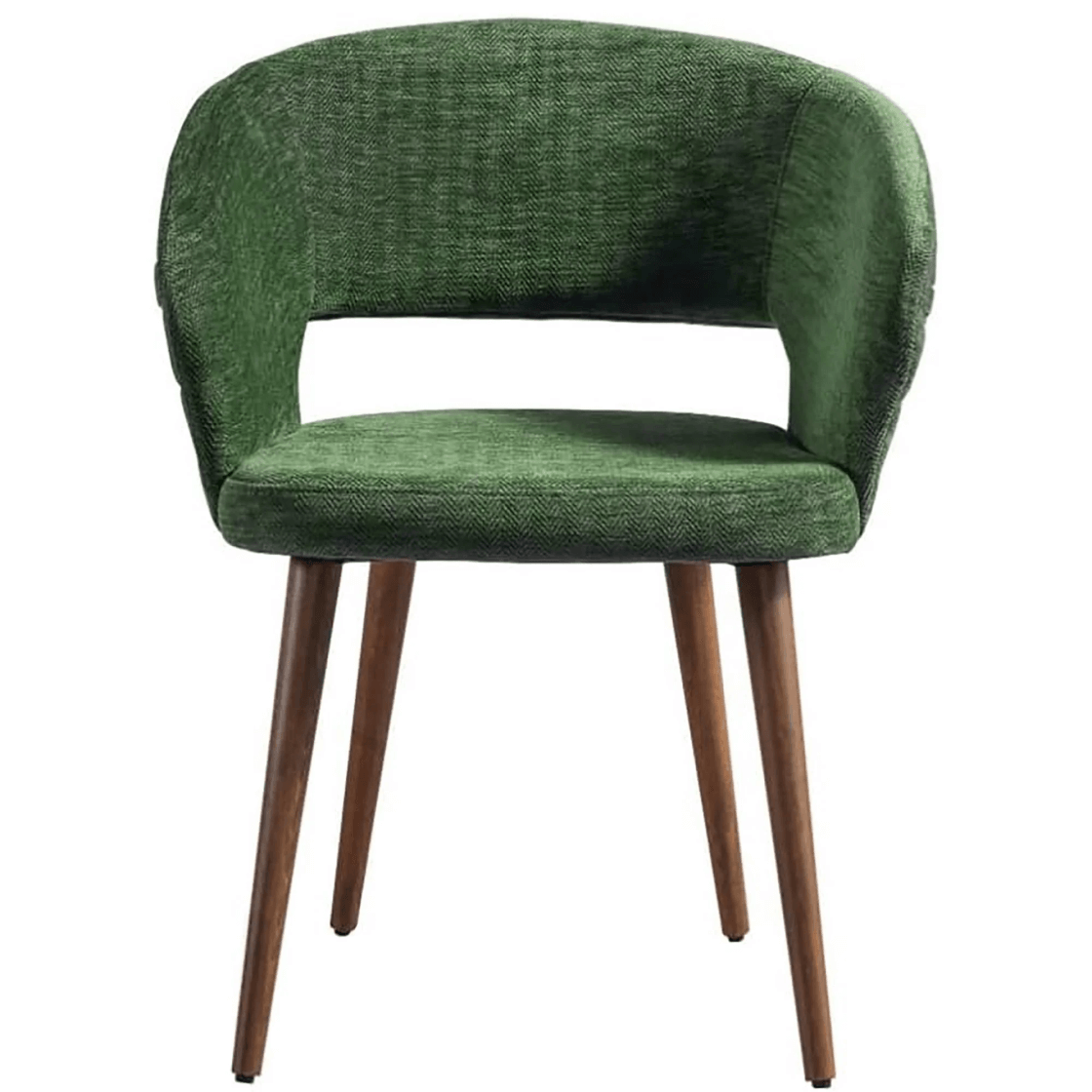Napoli Wing Back Modern Design Upholstered Dining Chair in Green Chenille with Brown Wood legs