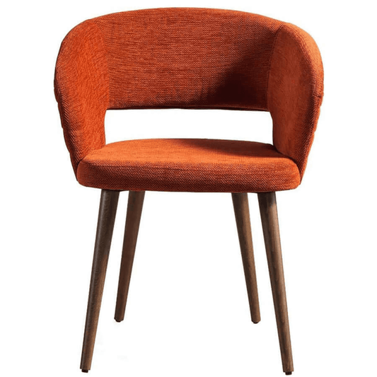 Napoli Wing Back Modern Design Upholstered Dining Chair in  Terracotta Chenille with Brown Wood legs